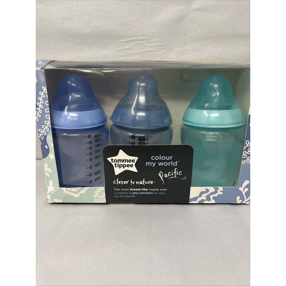 Tommee Tippee Colour My World Pacific Bottles Set Of 3 Blue Anti Colic 0M+ 9oz